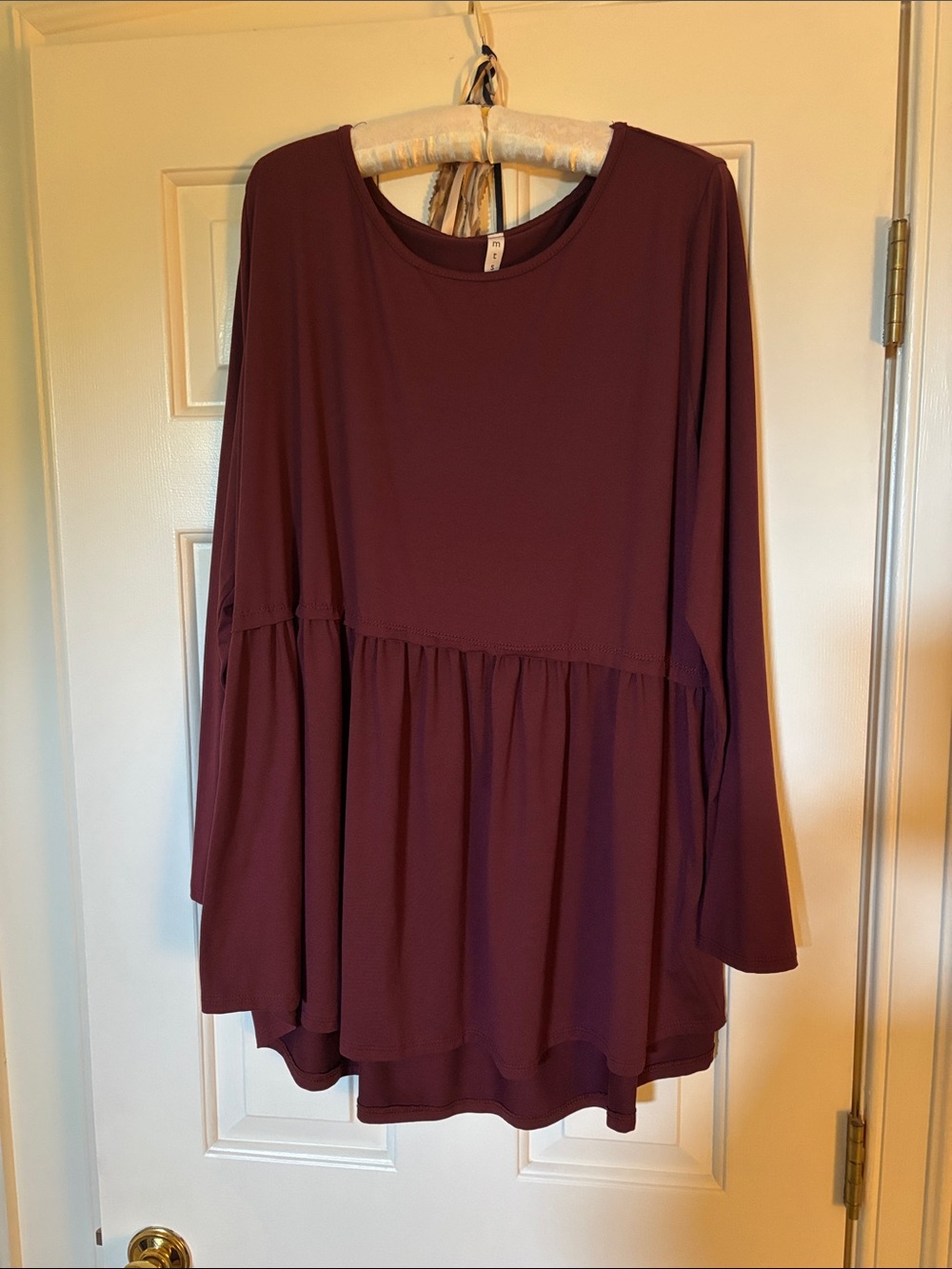 mts Wine Peplum Long-Sleeve Tunic